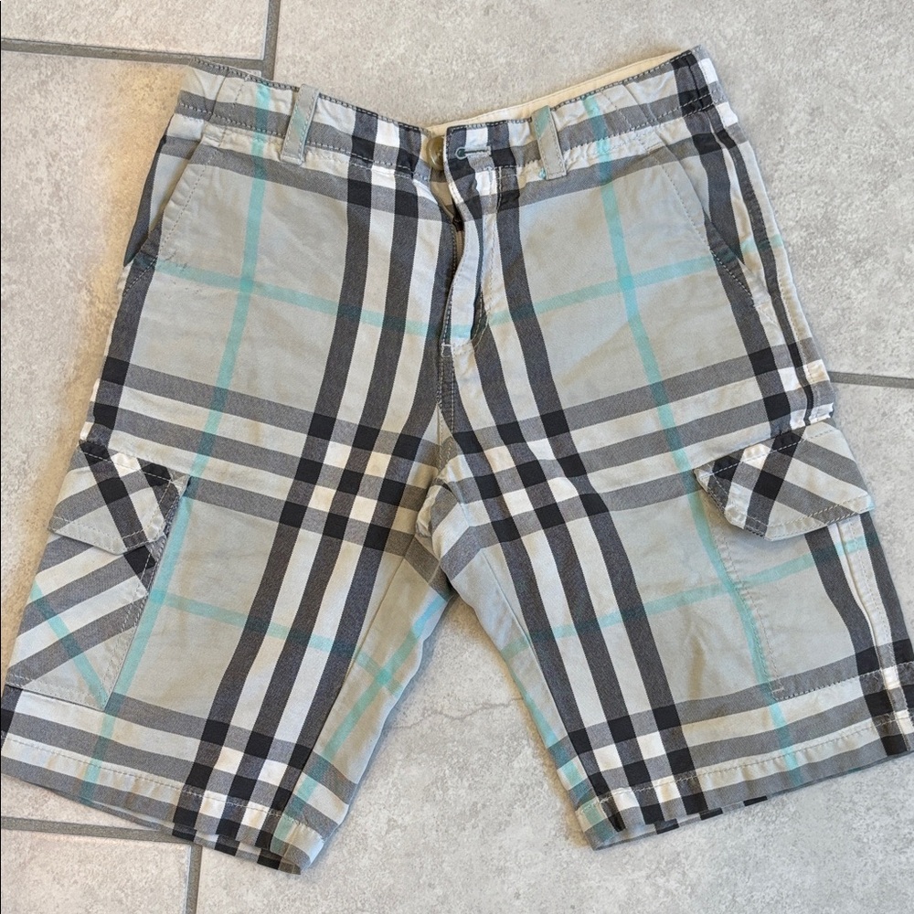 Burberry Black and Gray Plaid Cargo Shorts